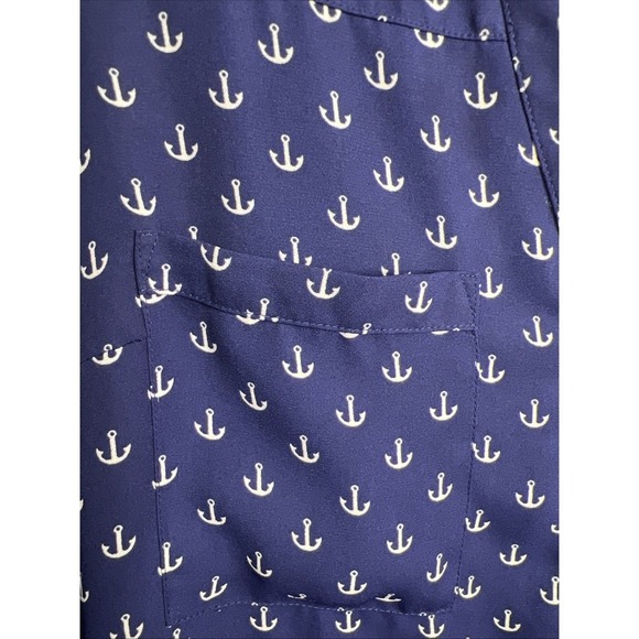 Express Anchor Print Long Sleeve Portofino Button Down Fisherman Top Size Small - Picture 3 of 8